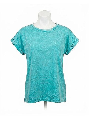 Zenana Mineral Wash Rolled Sleeve Tee in Turquoise (view 1)