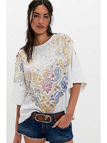 Free People Heirloom Printed Tee in Ivory Combo (view 2)