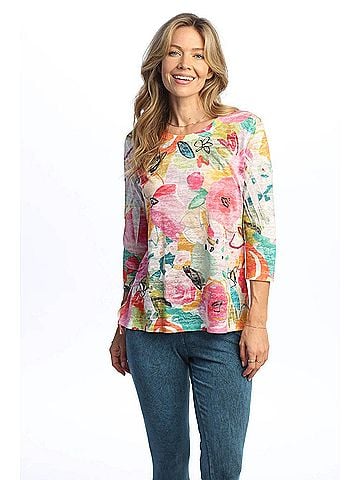 Jess & Jane Sangria Burnout High Low Top in Abstract Print (view 2)