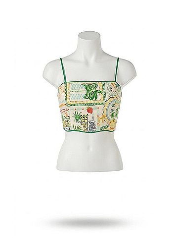 Astr Heidi Novelty Print Crop Top in Green Yellow Farm (view 1)