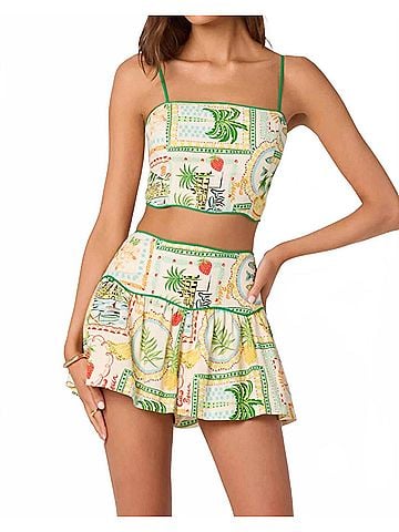 Astr Heidi Novelty Print Crop Top in Green Yellow Farm (view 2)