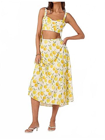 Astr Myria Crop Top in Lemon Print (view 2)