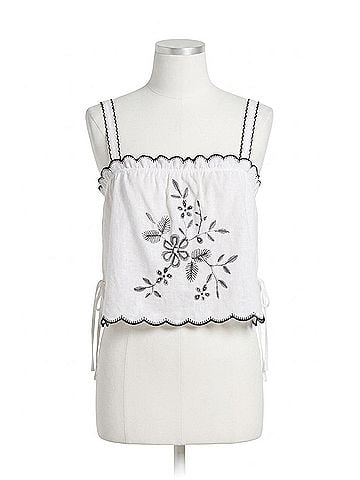 Astr Sadie Embroidered Linen Crop Top in Off-White (view 1)