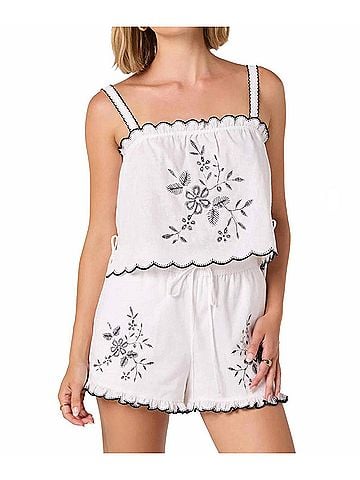 Astr Sadie Embroidered Linen Crop Top in Off-White (view 2)