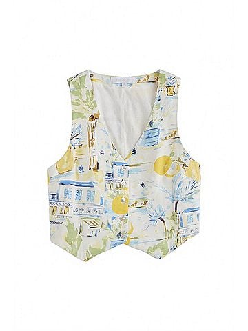 Sugarlips Kayri Button Up Cropped Vest in Blue-Multi (view 1)