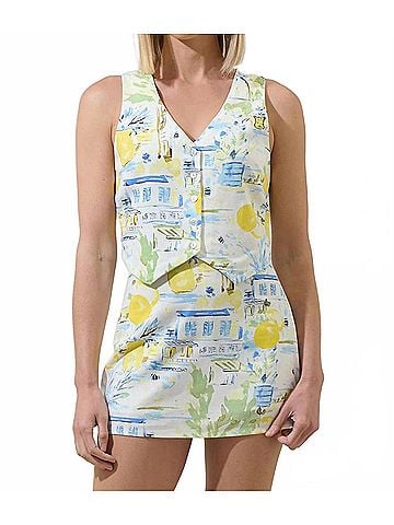 Sugarlips Kayri Button Up Cropped Vest in Blue-Multi (view 2)