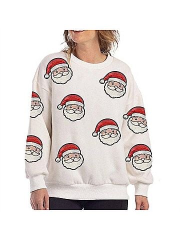 Katydid Collection Sequined Santa Face Patch Sweatshirt in White (view 2)