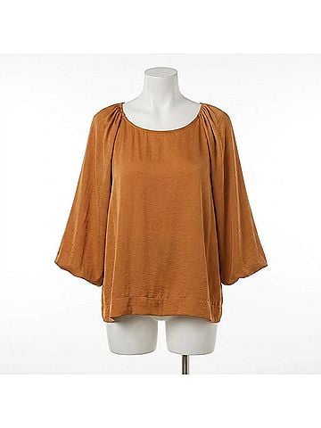 Umgee Washed Satin Balloon Sleeve Top in Golden Ochre (view 1)