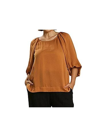Umgee Washed Satin Balloon Sleeve Top in Golden Ochre (view 2)