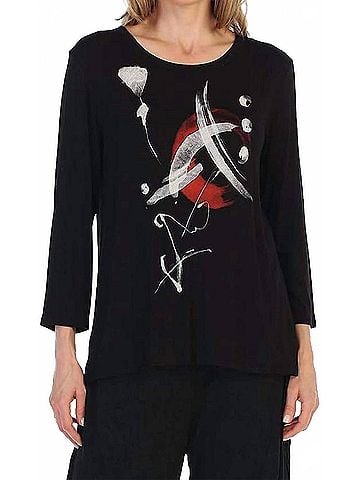 Jess & Jane Asiana Modal Floral Print Top in Black (view 2)