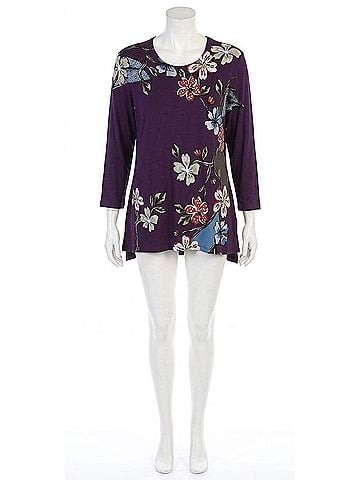 Jess & Jane Tree Story Modal Floral Print Top in Eggplant (view 1)