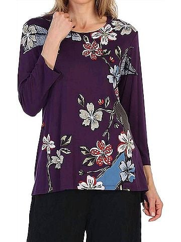 Jess & Jane Tree Story Modal Floral Print Top in Eggplant (view 2)