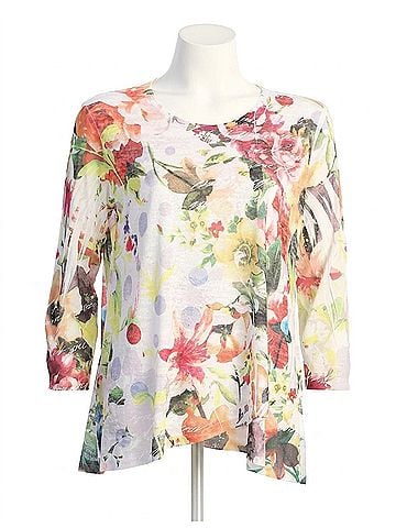 Jess & Jane Women's Florence Burnout Mesh Contrast Top in Multi (view 1)