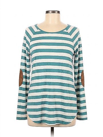 Zenana Striped Long Sleeve Boat Neck Top in Blue (view 1)