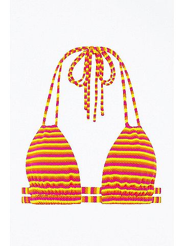 Montce Dopio Double-Strap Triangle Halterneck Bikini Top in Neon Stripe (view 1)