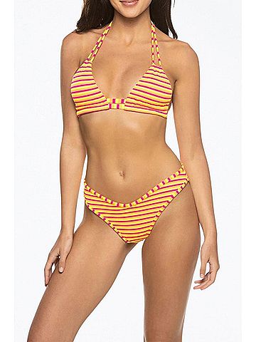 Montce Dopio Double-Strap Triangle Halterneck Bikini Top in Neon Stripe (view 2)