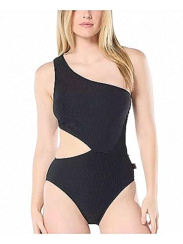 Michael Kors One Shoulder Side Cutout Swimsuit in Black (view 2)