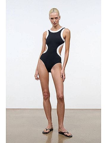 STAUD Dolce One Piece Swimsuit in Black/White (view 2)