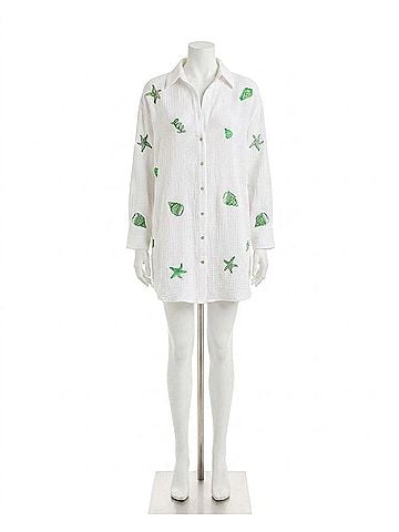 Lilly Pulitzer Kwitney Long-Sleeve Coverup in Resort White Ship To Shore Embroidery (view 1)