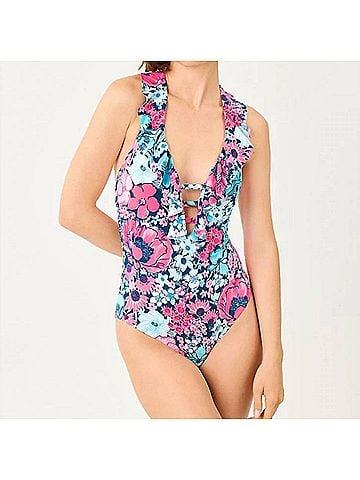 Lilly Pulitzer Ethenie One Piece Swimsuit in Starlight Navy In All Her Glory (view 2)