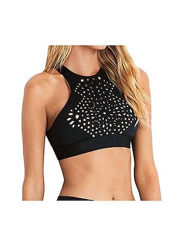 Seafolly Lasercut High Neck Sports Bra in Sea Black (view 2)