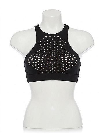 Seafolly Lasercut High Neck Sports Bra in Sea Black (view 1)