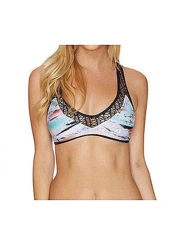 Reef Cross Back Bralette Bikini Top in Mod Wave (view 2)