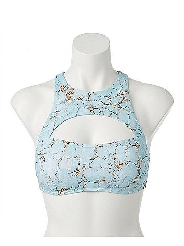 Reef Stone Cut Out High Neck Bikini Top in Turquoise (view 1)