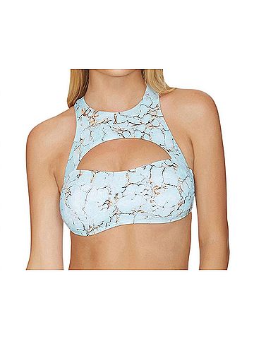 Reef Stone Cut Out High Neck Bikini Top in Turquoise (view 2)