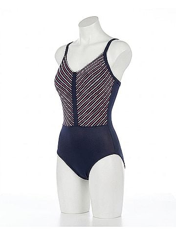 Miraclesuit Lucky Stripe Seafarer V-Neck One Piece Swimsuit in Navy (view 1)