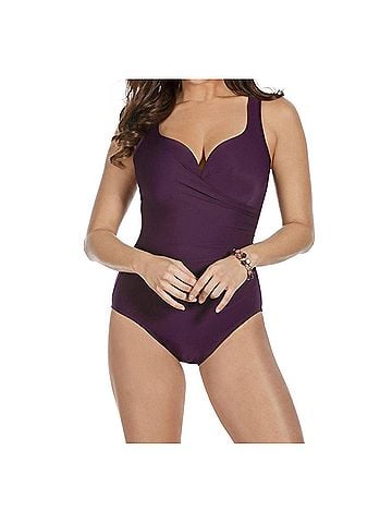 Miraclesuit Wraptress One Piece Swimsuit in Plum (view 2)