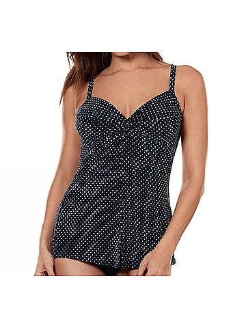 Miraclesuit Pin Point Love Knot Underwire Tankini Top in Navy (view 2)