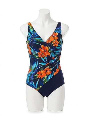 Miraclesuit Samoan Sunset Oceanus Surplice One Piece Swimsuit in Navy (view 1)