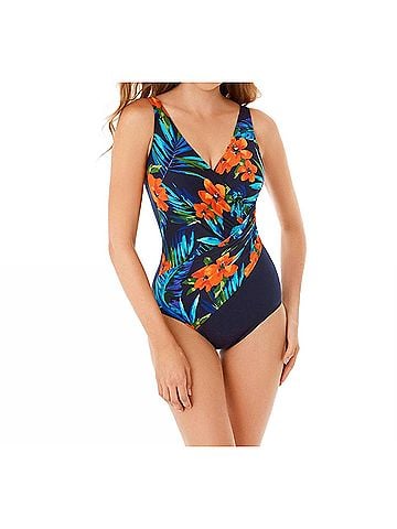 Miraclesuit Samoan Sunset Oceanus Surplice One Piece Swimsuit in Navy (view 2)