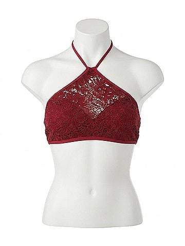 Jessica Simpson Flower Power Crochet High Neck Halter Bikini Top in Spice (view 1)