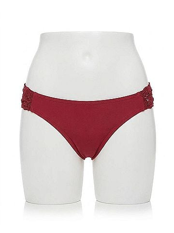 Jessica Simpson Flower Power Crochet Side Shirred Hipster Bikini Bottom in Spice (view 1)