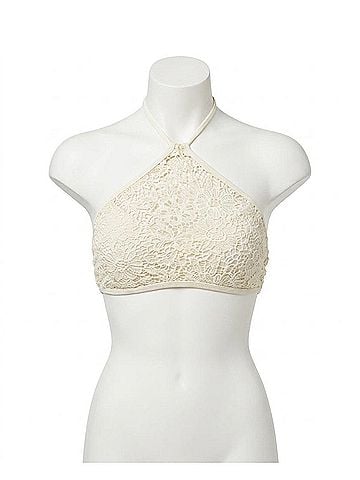 Jessica Simpson Flower Power Crochet High Neck Halter Bikini Top in Vanilla (view 1)