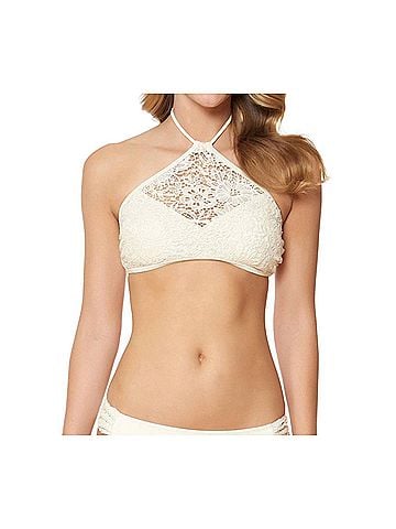 Jessica Simpson Flower Power Crochet High Neck Halter Bikini Top in Vanilla (view 2)