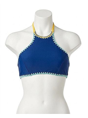 Jessica Simpson Woodstock Reversible High Neck Bikini Top in Marine And Peri (view 1)