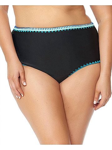 Jessica Simpson Plus Size High Waisted Bikini Bottom in Black (view 2)