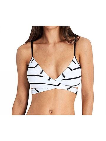 Seafolly Castaway Stripe Wrap Front Bikini Top in White (view 2)