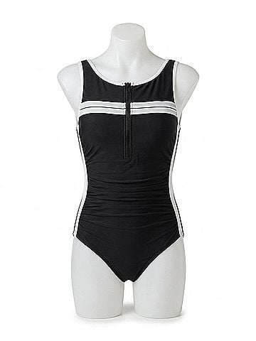 Miraclesuit Zip Up One Piece Swimsuit in Black/ White (view 1)