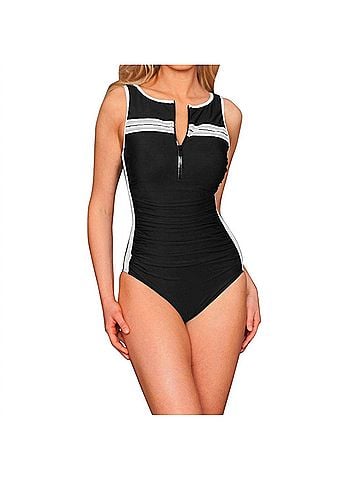 Miraclesuit Zip Up One Piece Swimsuit in Black/ White (view 2)