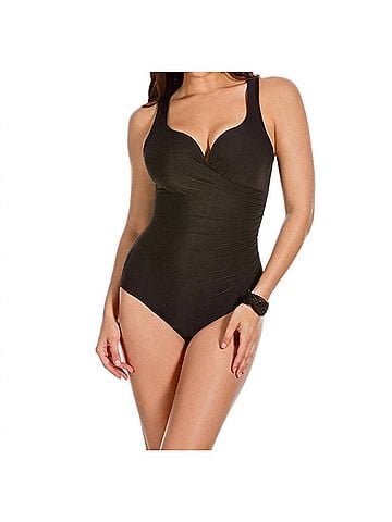 Miraclesuit Wraptress One Piece Swimsuit in Black (view 2)
