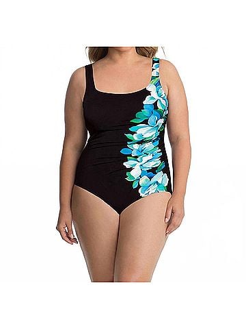 Miraclesuit Hanging Garden Sidewipe Underwire One Piece - Plus in Blue (view 2)