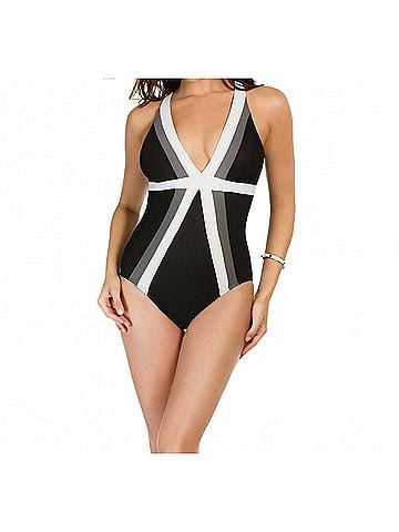 Miraclesuit Trilogy Color Block One Piece in Black/White (view 2)