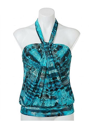 Miraclesuit Short Circuit Mojito Underwire Blouson Tankini Top in Teal (view 1)