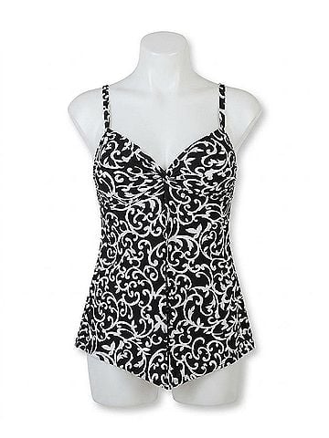 Miraclesuit Scroll Lock Love Knot Underwire Tankini Top in Black/White (view 1)
