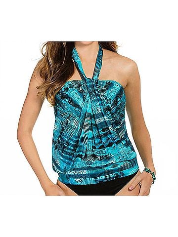 Miraclesuit Short Circuit Mojito Underwire Blouson Tankini Top in Teal (view 2)