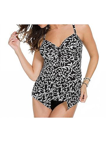 Miraclesuit Scroll Lock Love Knot Underwire Tankini Top in Black/White (view 2)